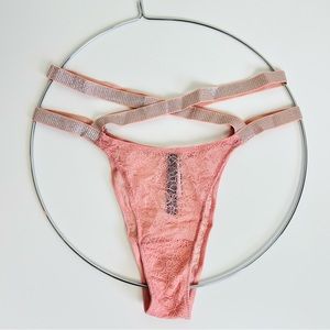 NWT Victoria’s Secret Peach Metallic Strappy Caged Sparkle Lace Brazilian Panty